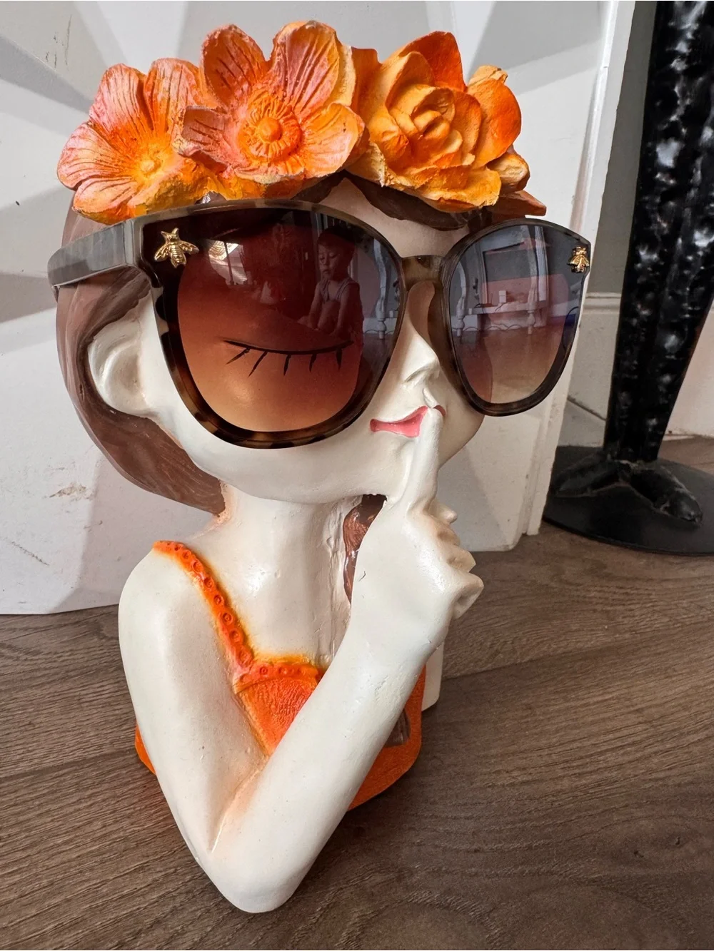 Oversized Square Tortoise Sunglasses with Gold Bee Accents